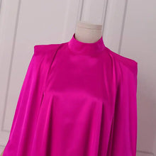 Women Evening Maxi Dress VONDA 2023 Summer Stand Collar Elegant Satin Long Bat Sleeve Pleated Sundress Casual Solid Robe Femme