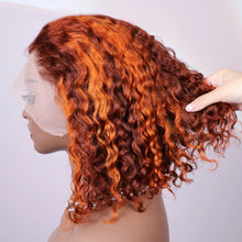 Ginger Orange Brown Colored Water Wave Bob Wigs Transparent 13x4 Lace Front Human Hair Wig For Women P4/350 Highlight Curly Wigs
