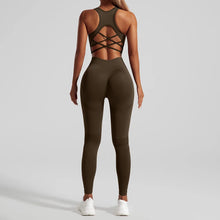 Seamless Yoga Set Two Piece Set Womens Outifits Workout Gym Set Fitness Clothing Tracksuit Backless Crop Top Leggings Sport Suit