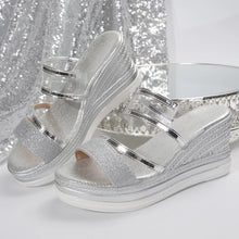 Women's Wedges Sandals Luxury Platform Slippers Sexy Open Toe Women Shoes Shiny High Heels Women Beach Shoes sandalias de mujer