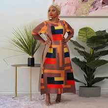 2023 Fashion African 3/4 Sleeve Polyester Plus Size O-Neck Pleated Long Dress Dashiki African Clothes African Dresses for Women