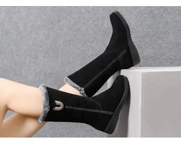 Warm High Fur Boots Women Winter Chunky Mid-calf Boots
