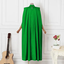 Women Evening Maxi Dress VONDA 2023 Summer Stand Collar Elegant Satin Long Bat Sleeve Pleated Sundress Casual Solid Robe Femme