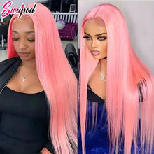 30 36 inch 250% Straight 13x4/13x6 Hd Pure Pink Lace Front Wigs 100% Human Hair For Women Brazilian Color Pre Plucked Glueless