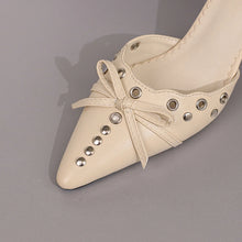 Summer Women Rivet Air Holes High Heel Sandals Commuter Design Pumps Cute Bow Heels Lady Fetish Sweet Wedding Pointy Shoes