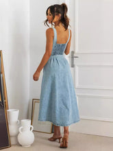 PinePear Sleeveless Strap Dress Women 2025 Summer Single-Breasted Pockets Denim Dresses Woman Light Blue A Line Long Dress