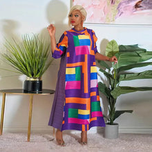 2023 Fashion African 3/4 Sleeve Polyester Plus Size O-Neck Pleated Long Dress Dashiki African Clothes African Dresses for Women