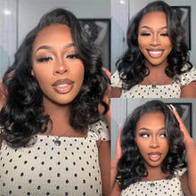 13x4 Short Body Wave Lace Frontal Bob Wig 200% Density Brazilian Remy 100% Human Hair Transparent Lace Wigs For Women 12 14 Inch
