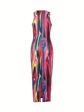 2024 Summer New Women's Round Neck Irregular Colourful Pattern Long Dress Colourful Maxi Dress