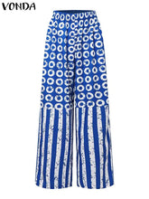 Plus Size 5XL VONDA Women Matching Sets 2024 Fashion Long Sleeve Suits Polka Dot Striped Shirts And Elastic Waist Pant Sets