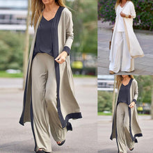 Three-Piece Sets Women Outfit Long Cardigan Sling Tops Wide Leg Pants Suits Casual Cardigan Straight Leg Trouser V Neck Camisole