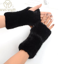 2025 New Brand Style Top Quality Women's 100% Winter Warm Real Mink Fur Knitted Half Finger Gloves Girls Typing Mittens