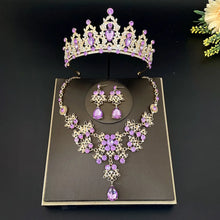 Female Bride Crown Necklace Earrings 3-Piece Set Wedding Accessories
