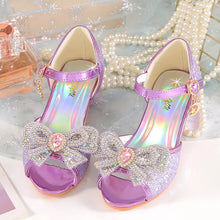 Summer Girls Sandals With Heel Fashion Rhinestone Shiny Glitter Shoes Children Princess Bowtie Dancing Shoes H876