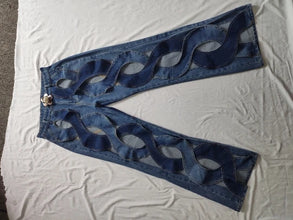 CM.YAYA Women Streetwear Cutout Hollow Out Criss Cross Straight Flare Denim Pants 2023 INS Fashion Wide Leg Jeans Trousers