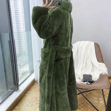 Women's Fashionable Belt Long Thick Warm Faux Fox Fur Jacket