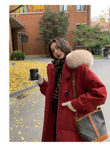 Women's Large Fur Collar Hooded Warm Thick Padded Parka Jacket