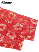 Mlaiscsr New Red Printed Lace Patchwork Pleated A-line Mid Dress 3/4 Sleeve Elegant Birthday Wedding Guest Prom African Vestidos