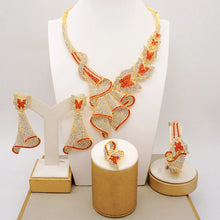 Latest Italian Dubai Gold Color Ladies Full Crystal Necklace Jewelry Set Simple Ring Bracelet Earrings African Jewelry Wedding