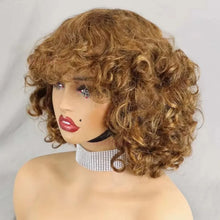99J burgundy Fumi Curly Bob Wig Bouncy Pixie Cut Wig Highlight Full Machine Egg Curls Curly Human Hair Wigs for Women With Bangs