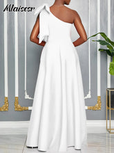 Mlaiscsr Slash Collar One Shoulder Big Bow A-Line Evening Dresses Women Elegant Red African Pleated Wedding Party Birthday Robe