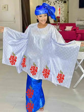 Shiny Bazin Riche Long Dresses For Ankara Women Daily Clothing Free Size 2024 Latest Free Size Bazin Riche Dashiki Robe Scarf