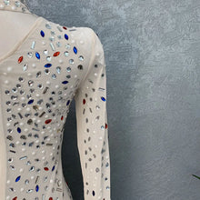 CM.YAYA Vintage Women Mesh See Though Crystal Feather Hem Long Sleeve Bodycon Midi Maxi Long Dress Sexy Party Club Dresses