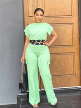 Summer Fall Short-sleeve Trousers Women's 2-piece Set Pullover Tops Elasticated Straight-leg Trousers Casual Fashion Suits Women