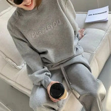 Women's Purple Sports Suit Spring And Autumn 2023 New Casual Fashion Style Loose Long Sleeve Sweater Tops Pants 2 Two Piece Set
