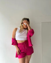 Women's Short Sets 2 Pcs Sale Grass Green Loose Button Cardigan Blouse Coats & Drawstring Wide Leg Loose Short Pant Suits