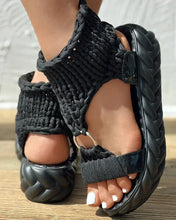 2024 Hot Seller New Gold Knitted Sandals for Women Braided Elastic Summer Shoes Mesh Flat Bottom Hollow Out Female Sandals