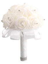 1Pc Rose Bouquet Bridal Wedding PE Foam Flower Ribbon Wedding Simulation Bouquet With Faux Crystal for Party Church Decor