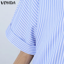 Elegant Striped Printing Short Sleeve Maxi Long Dress Casual Daily Shirt Dress 2025 VONDA Beach Party Sundress Bohemian Vestidos