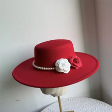 French Style Fedora Hat for Women 10CM Wide Brim Flat Top Felt Hat Winter Autumn Derby Wedding Jazz Hats