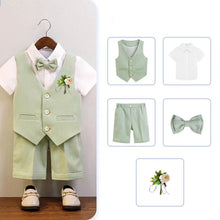 Children Green White Baptism Photography Suit Kids Vest Shirt Shorts Bowtie Ceremony Costume Boys Breathable Wedding Dress