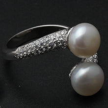 Beautiful Natural Double Pearl Rings For Women,Wedding 925 Silver Pearl Ring Adjustable Wife Mother Birthday Gift White Black