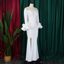 Elegant Sexy Side Slit Long Dress For Women Independent Stand Trade Clothing One-character Collar Leaf Sleeves Evening Dress
