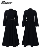 Mlaiscsr Elegant Evening Wedding Guest Party Yellow Pleated Dress Woman O Neck Long Sleeve Belt Waisted Birthday Dinner Vestidos