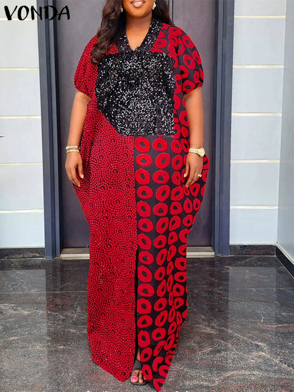 Plus Size 5XL VONDA Women Vintage Long Maxi Dress Indie Folk Patchwork Printed Vestidos 2025 Summer Sundress Party V-Neck Robe