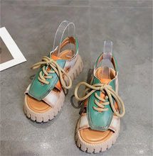 2024 New Lace-up Summer Fish Mouth Sandals Premium PU Spell Color Roman Shoes Woman Sandals Platform Wedges Increase Sandals