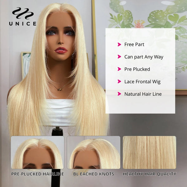 Unice Hair 613 Blonde Bone Straight 5x5 HD Lace Wig 13x4 Lace Front Wigs With Layer Inner Buckle Virgin Human Hair Wig