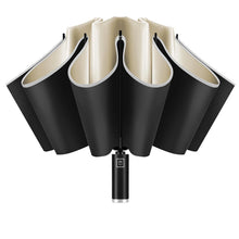10 Ribs Inverted Automatic Umbrella for Rain Windproof Umbrella with Reflective Strip Fold Sun Compact UV Umbrella for Women Men
