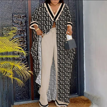 Shirt Drawstring Trousers Women Casual Long Printed Dress Suit Fashion V-neck Loose 3/4 Sleeve Long Shirt Top Pants Sets