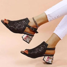 2023 New Women Summer Fashion Mid Heels Peep Toe Shoes for Women Glitter Sandals Ladies Buckle Strap Bling  Rhinestone Sandals