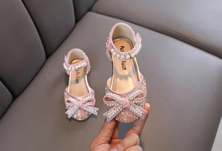 AINYFU New Girls Sequins Party Sandals Summer Fashion Kids Rhinestone Bow Princess Sandals Children's Performance Shoes H950