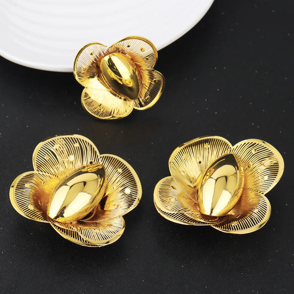 Luxury Exaggerated Gold Color Flower Shape Necklace Earrings Ring Bracelet Set for Women Jewelry Accessories Gift for Party