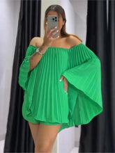 Women's Sexy One Shoulder Pleated Chiffon Long Sleeve Shorts 2 Piece Fashion Loose Shawl Sleeves Elegant Female Beach Shorts Set