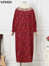 Plus Size 5XL VONDA Women Bohemian Printing Maxi Dress 2024 Long Bat-wing Sleeve Elegant Vestidos Casual Round Neck Long Robes