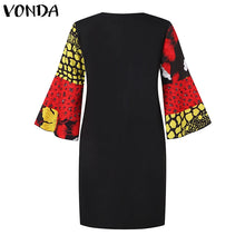 Plus Size 5XL VONDA Women Bohemian Printed Dress 2025 Summer Short Dress Flare Sleeve Party Sundress Casual Vestido Robe Femme