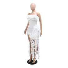 Women Strapless Ruffles Tassel Splicing Irregular Birthday Bodycon Midi Maxi Dress 2025 Even Sexy Party Dresses Vestidos